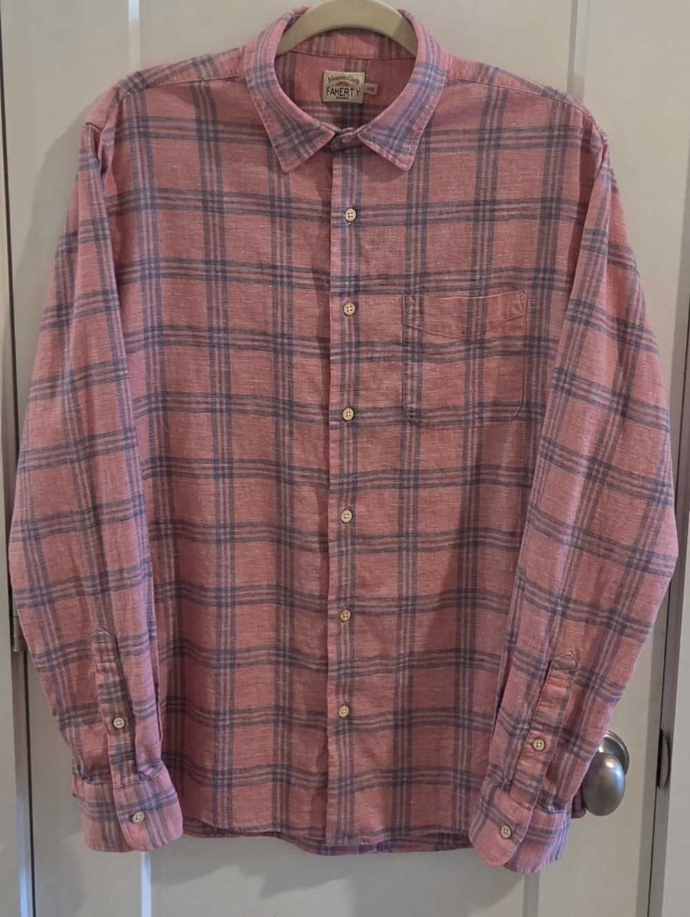 Faherty The Breeze Button-Down Shirt - Check Plaid - Hemp Blend - Size Medium